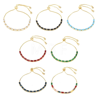 Rectangle Brass Micro Pave Cubic Zirconia Slider Bracelets KK-A305-02G-1