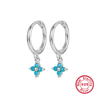 Rhodium Plated Platinum 925 Sterling Silver Flower Dangle Hoop Earrings IN9619-10-1