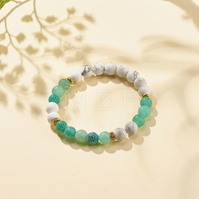 Natural Weathered Agate(Dyed) & Howlite Round Beaded Stretch Bracelet BJEW-JB08087-04-1