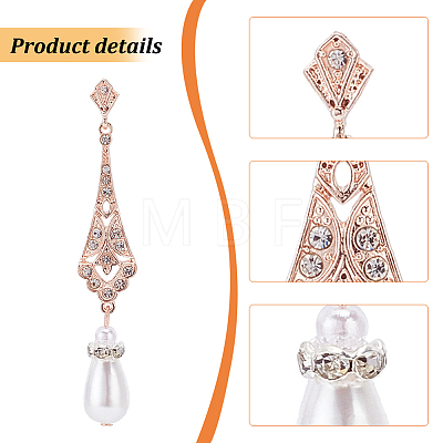 ANATTASOUL 2 Pairs 2 Colors Plastic Pearl Dangle Stud Earrings with Rhinestone EJEW-AN0004-19-1
