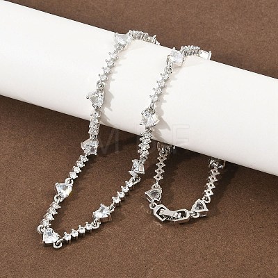 Brass Pave Clear Cubic Zirconia Heart Link Chain Necklaces KK-CBA4547-16B-P-1