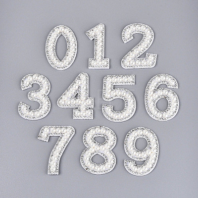 10Pcs ABS Plastic Imitation Pearl & Rhinestone & Cloth Number Cloth Patches PATC-T001-02M-1