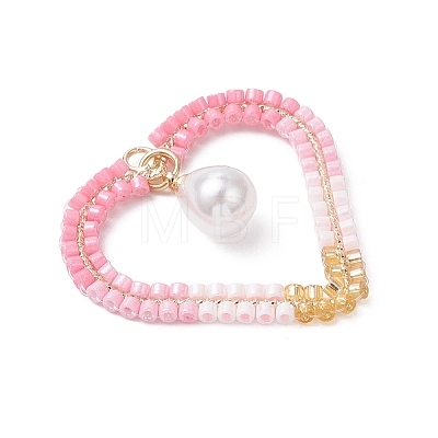 Brass Glass Seed Beaded Heart Pendants PALLOY-MZ01103-1