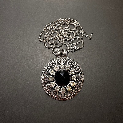 European style Alloy Crystal Rhinestone & Black Resin Flower Pendant Ball Chain Necklaces for Women PH9473-1