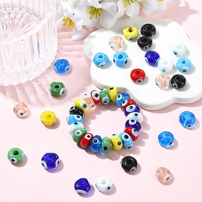 45Pcs 9 Colors Handmade Evil Eye Lampwork Beads LAMP-CJ0003-11-1