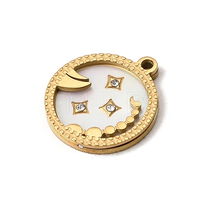 12 Constellations 304 Stainless Steel & Natural Shell & Rhinestone Pendants SA-CBAA9A2-06G-01-1