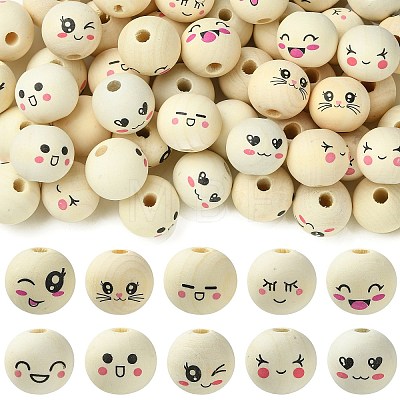 100Pcs Printed Wood European Beads WOOD-CJ0002-78-1