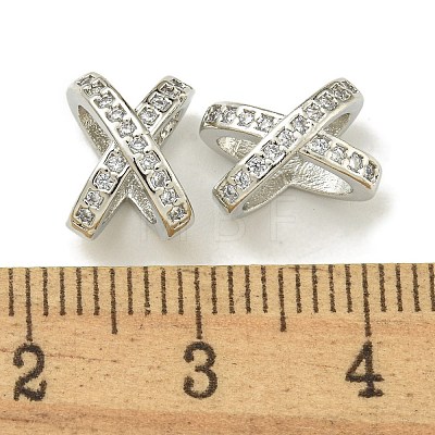 Letter X Rack Plating Brass Micro Pave Cubic Zirconia Europen Beads KK-K386-15P-1