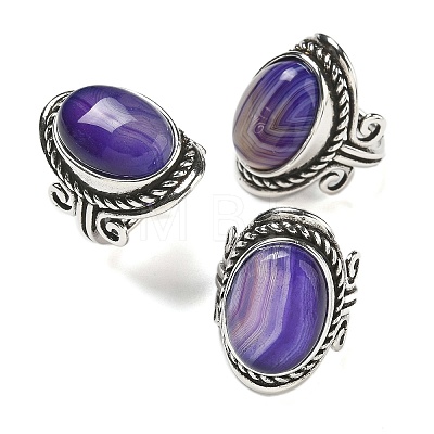 Natural Banded Agate Adjustable Rings RJEW-I108-01AS-16-1