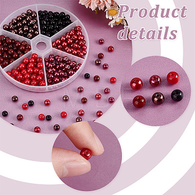   300Pcs 6 Colors Baking Painted Pearlized Glass Pearl Round Bead Strands HY-PH0001-06-1