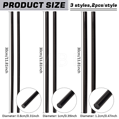 BENECREAT 6Pcs 3 Style Round Plastic Sticks TOOL-BC0002-51B-1