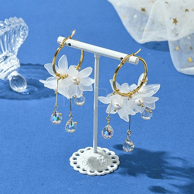 Acrylic & Glass & Shell Pearl Hoop Earrings for Women EJEW-TA00564-1