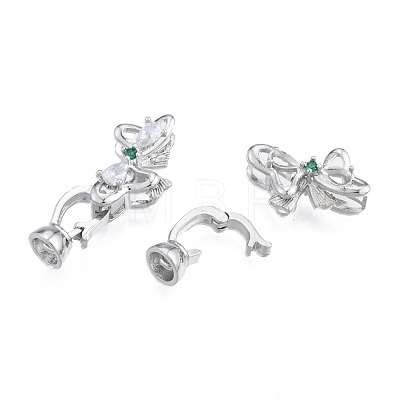 Brass Pave Clear & Green Cubic Zirconia Fold Over Clasps KK-N231-360P-1