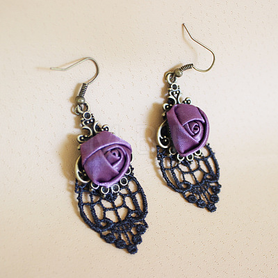 Alloy Rose Lace Ribbon Dangle Earrings FS-WGCF5EC-01-1