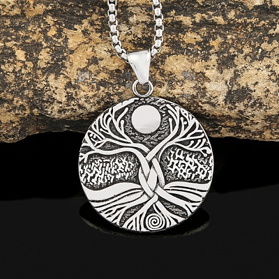 Viking Stainless Steel Box Chain Tree of Life Pendant Necklaces for Men PW-WGA998B-01-1