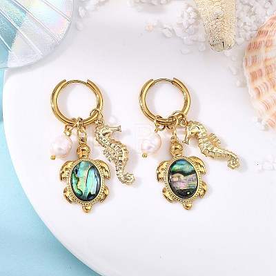 Ocean Natural Cultured Freshwater Pearl & Natural Paua Shell Dangle Earrings for Women EJEW-JE07137-1