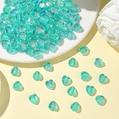 Green AB color Plated Acrylic Heart Beads X-PL539-837-1