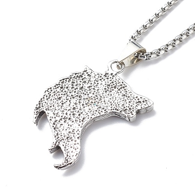 Alloy Lion Pendant Necklace with 201 Stainless Steel Box Chains for Men Women NJEW-E016-23AS-1