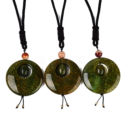 Adjustable Natural Agate Flat Round Pendant Necklaces NJEW-Q350-01A-1