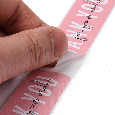 Pink Rectangle Paper Thank You Stickers DIY-C042-07B-1