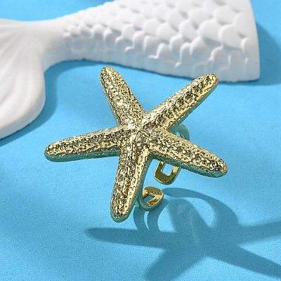 Starfish Brass Cuff Rings for Women RJEW-C123-01G-1