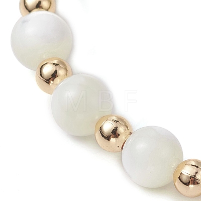 Round Natural Sea Shell Beaded Stretch Bracelets with Brass Beads for Women Men BJEW-JB10278-1