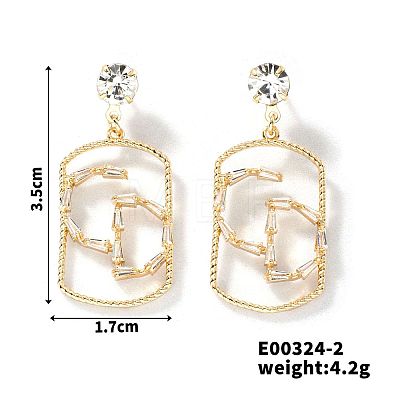 Geometric Hollow Brass Clear Cubic Zirconia Stud Earrings RV3263-1-1