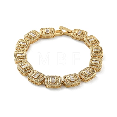 Brass Micro Pave Clear Cubic Zirconia Rectangle Link Bracelets for Women BJEW-C100-01G-1