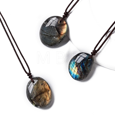 Natural Labradorite Oval Pendant Necklaces PW-WGBBC83-01-1