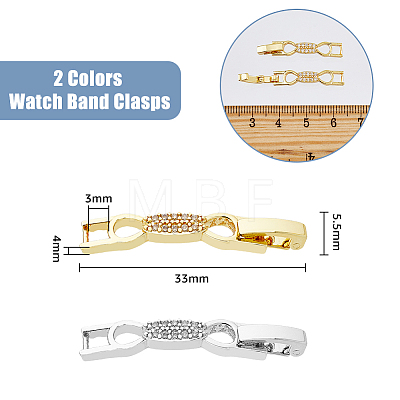 10Pcs 2 Colors Bowknot Rack Plating Brass Clear Cubic Zirconia Watch Band Clasps ZIRC-DC0001-10-1