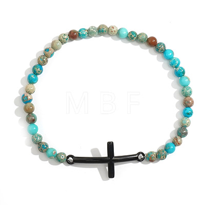 Men's Imperial Jasper Beaded Cross Bracelet MS7461-3-1