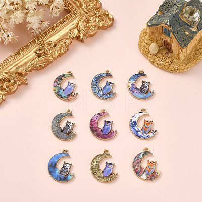 27Pcs 9 Styles Alloy Printed Pendants PALLOY-CJ0002-53-1