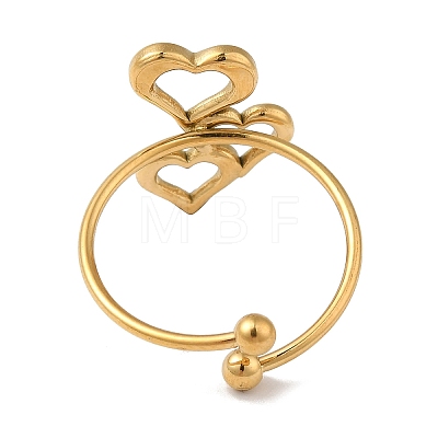 Ion Plating(IP) 304 Stainless Steel Hollow Heart Open Cuff Rings for Women RJEW-M167-03G-1