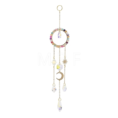 Natural Agate Woven Net/Web with Feather Window Hanging Suncatchers HJEW-JM00852-04-1