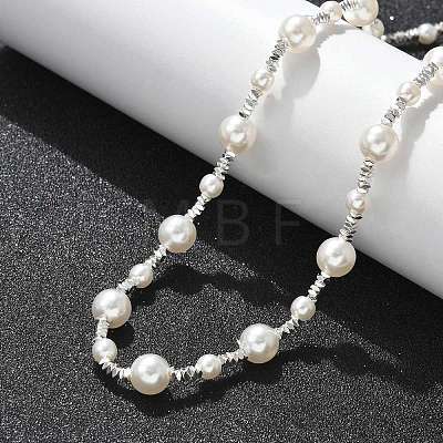 304 Stainless Steel & ABS Plastic Imitation Pearl Round Beded Necklaces for Women NJEW-S442-11P-1