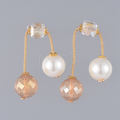 Round Eco-Friendly Glass Pearl & Glass Beads Ear Studs EJEW-JE03822-1
