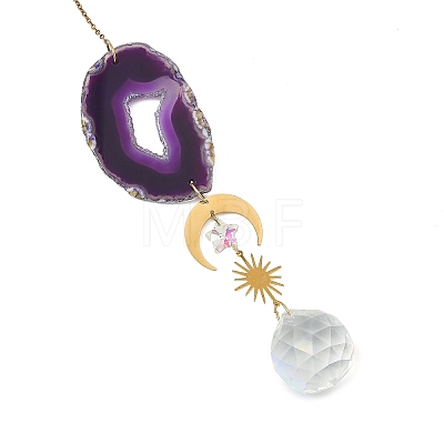 Natural Agate Slices & Glass Suncatcher HJEW-JM05028-1