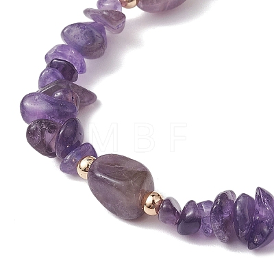 Natural Amethyst Chip & Cuboid Beaded Stretch Bracelets for Women BJEW-JB10808-01-1