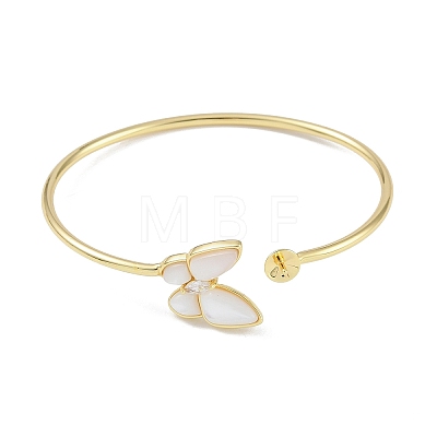 Brass Pave Shell Butterfly Open Cuff Bangle Making KK-U020-17G-1