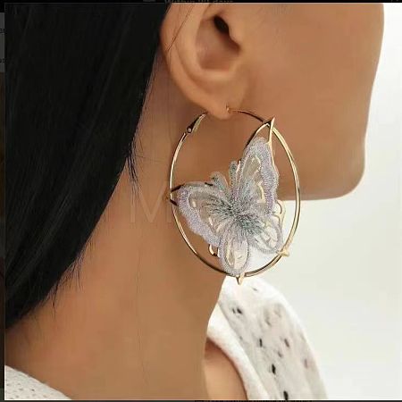 Alloy & Embroidery Cloth Hoop Earrings FS-WG7CC6D-01-1
