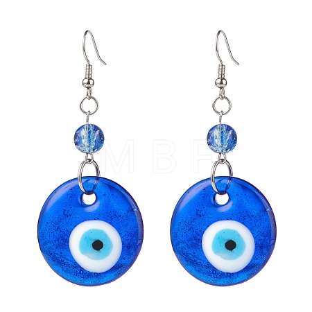 Lampwork Evil Eye Dangle Earrings EJEW-JE05025-1