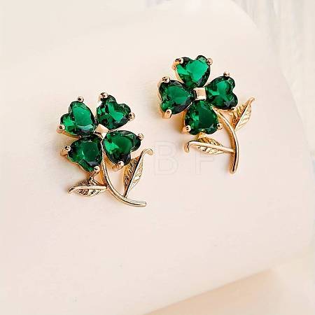 Alloy Rhinestone Clover Stud Earrings for Women FS-WG231BB-01-1