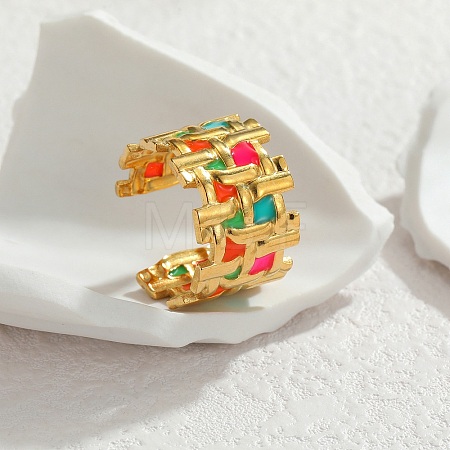 304 Stainless Steel Enamel Cuff Open Rings for Women RJEW-A100-04G-1