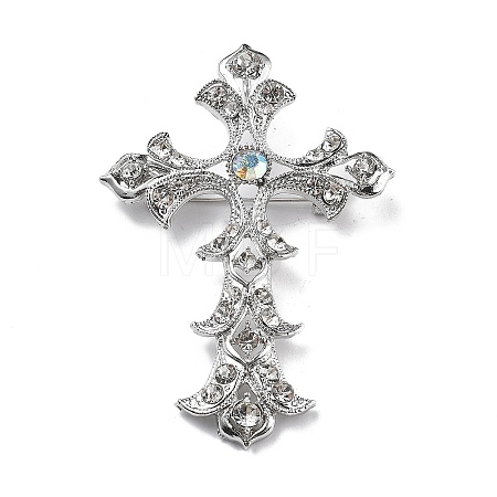 Cross Alloy Rhinestone Brooch Pins JEWB-Z034-06P-01-1