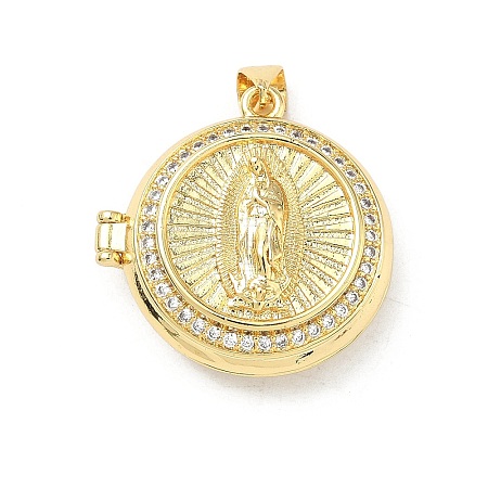 Brass Micro Pave Clear Cubic Zirconia Locket Pendants KK-P350-24G-1