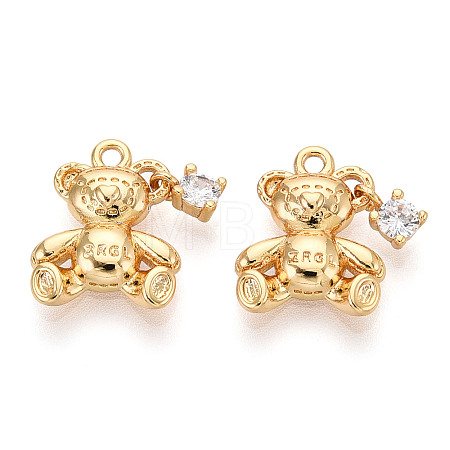 Brass Micro Pave Clear Cubic Zirconia Pendants KK-T078-02G-05-1