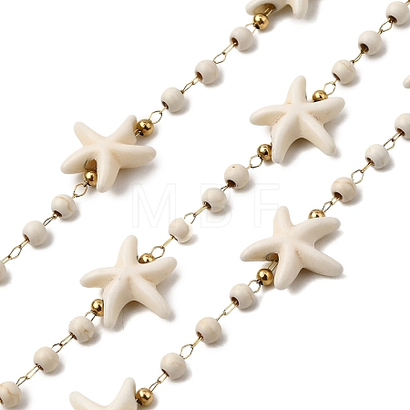 Handmade 304 Stainless Steel Synthetic Turquoise Starfish Link Chains CHS-L032-05G-03-1