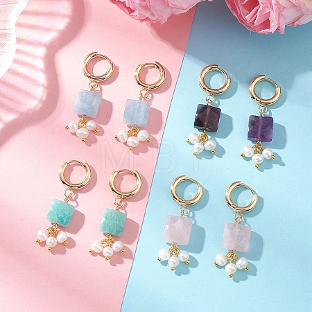 Gemstone Dangle Hoop Earrings EJEW-JE07248-1