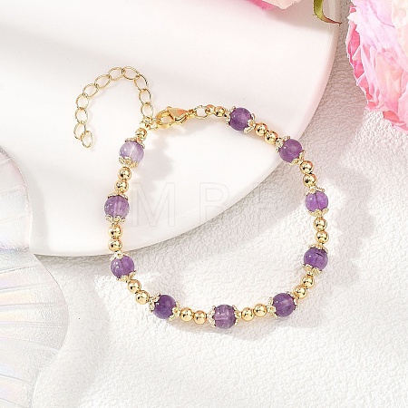 Natural Amethyst Round Beaded Bracelets for Women BJEW-JB12875-02-1
