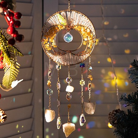 Iron & Brass & Crystal Glass Sun Catcher Pendants HJEW-K049-06A-1